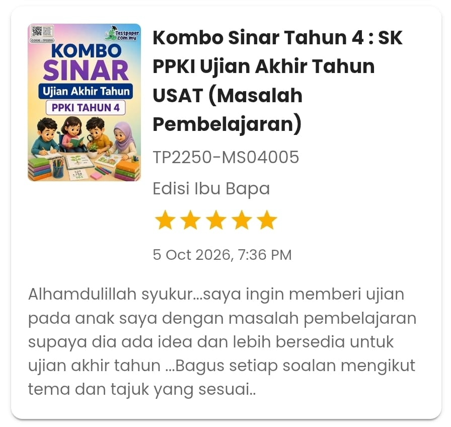 Ulasan lima bintang untuk Kombo Sinar Tahun 4 SK PPKI